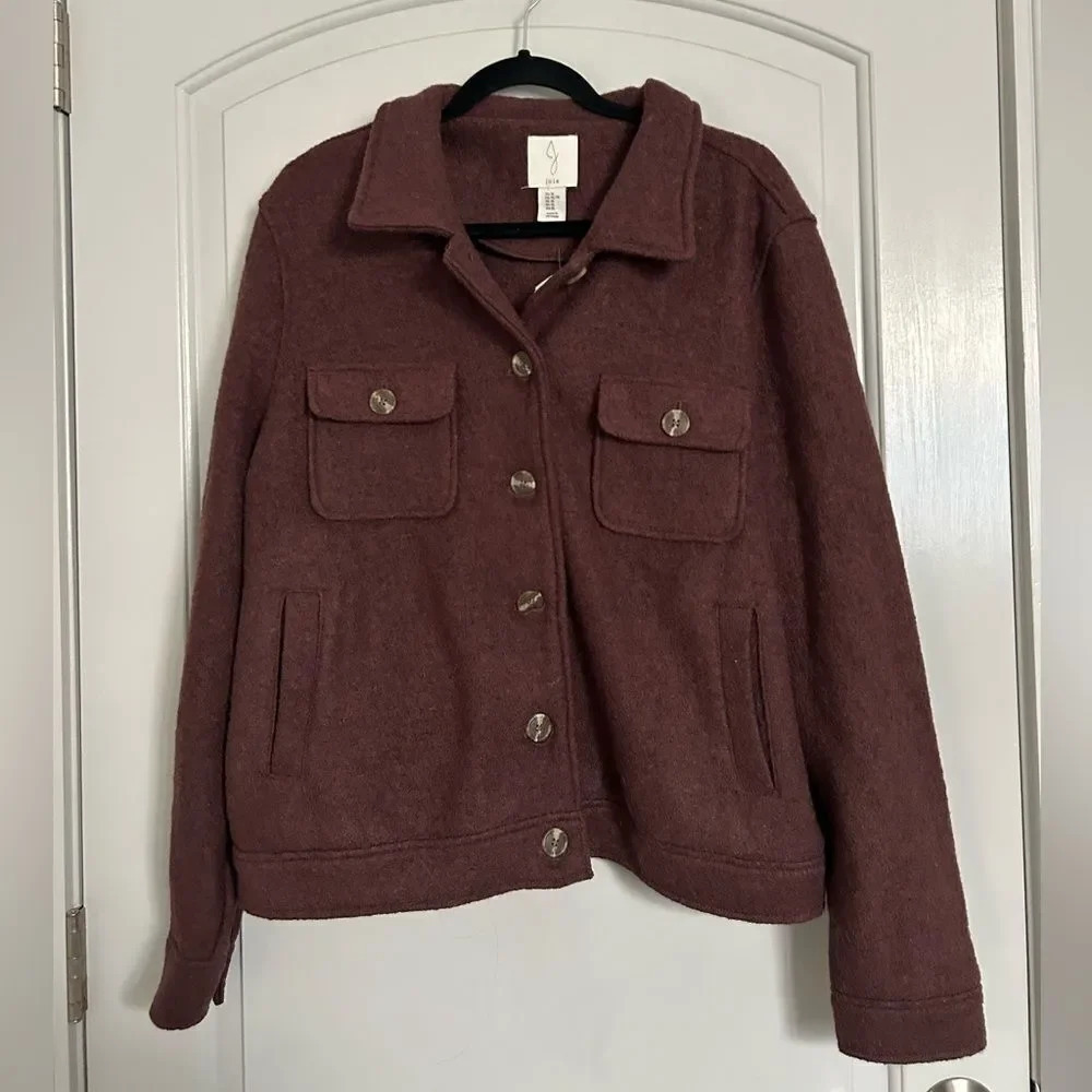 Joie Brown Maroon Jacket Wool Blend Size L NWOT preppy chic minimalist cozy